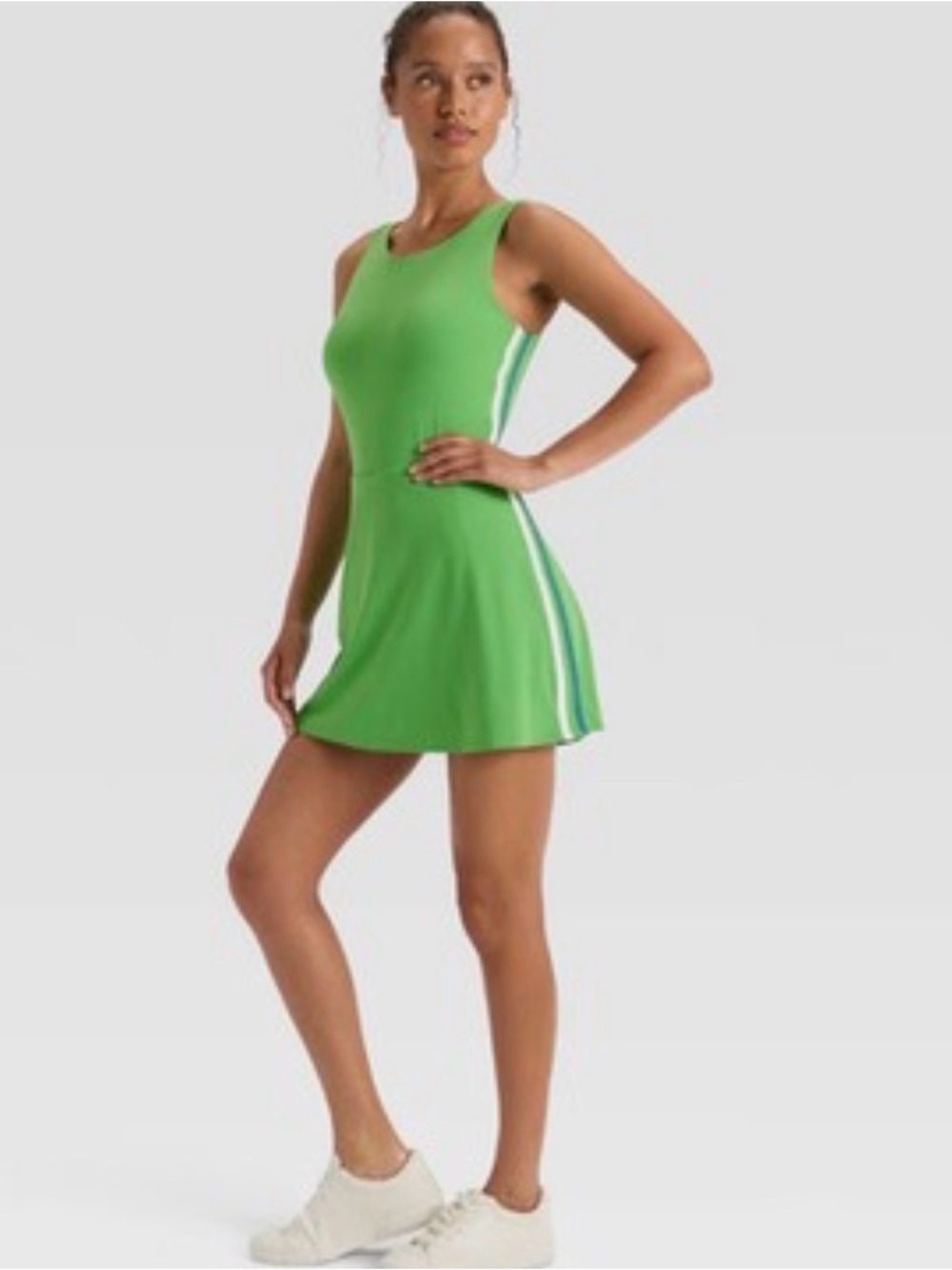 JoyLab Bright Green Athletic Tank Dress with Side Stripes and Built In Shorts